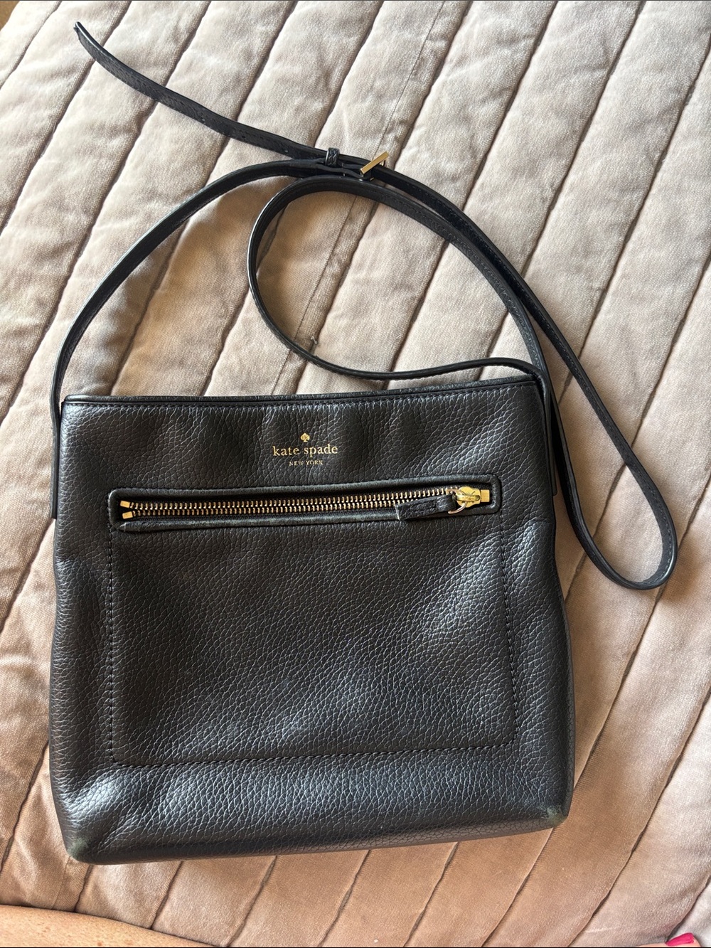 kate spade Black Pebbled Leather Crossbody with Gold Hardware